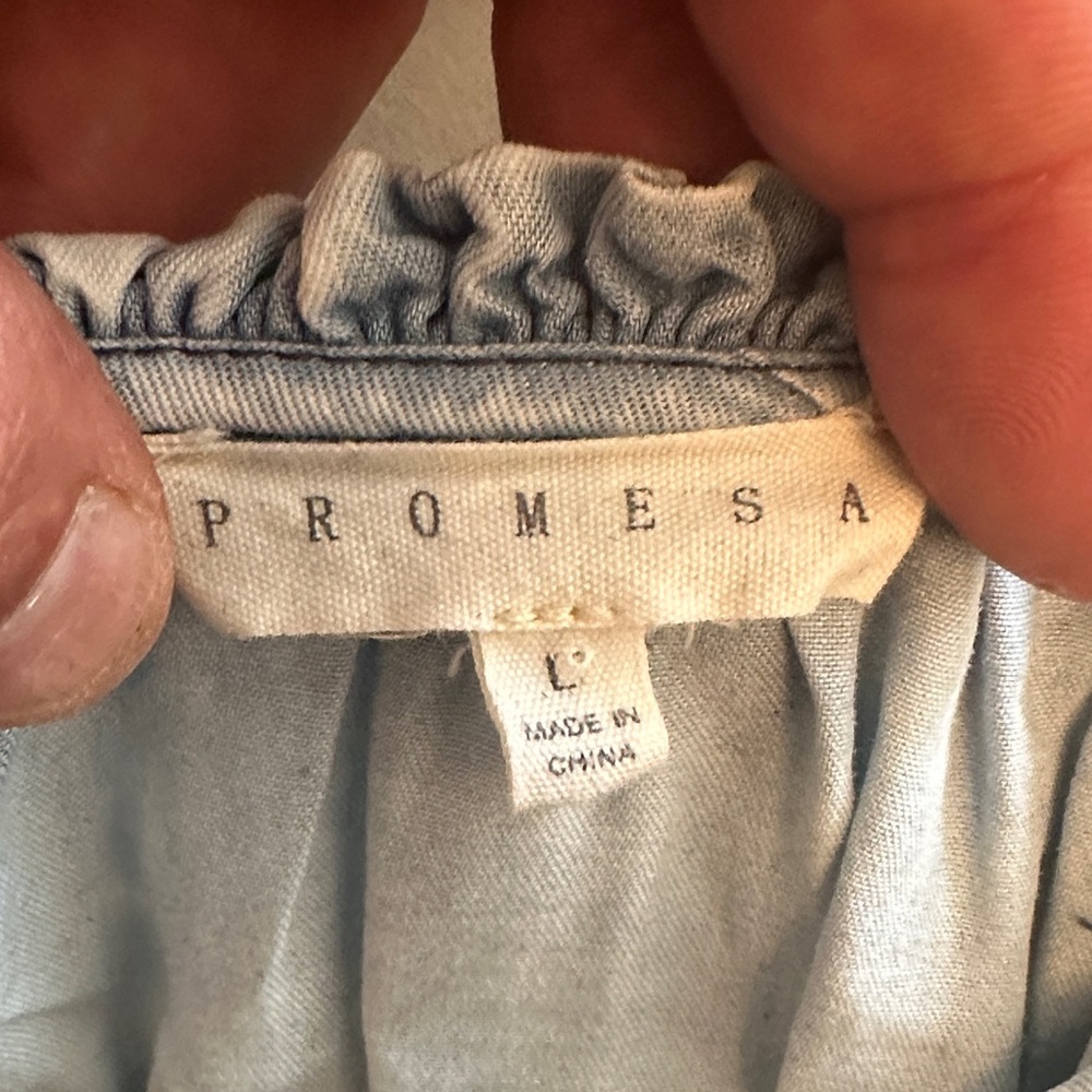 Promesa Sky Blue Gathered Blouse Long Sleeve